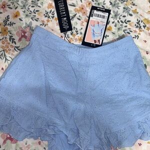 Current Mood Sky Blue Eyelet High Waist Shorts